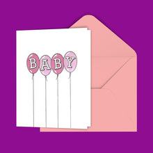 Load image into Gallery viewer, Baby Balloons (pink) Greeting Card
