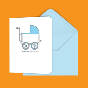 Congratulations Baby Carriage (Blue) Greeting Card
