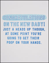 Load image into Gallery viewer, Congratulations On The New Baby Heads Up (blue) Greeting Card