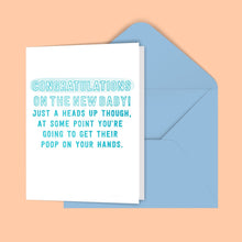 Load image into Gallery viewer, Congratulations On The New Baby Heads Up (blue) Greeting Card